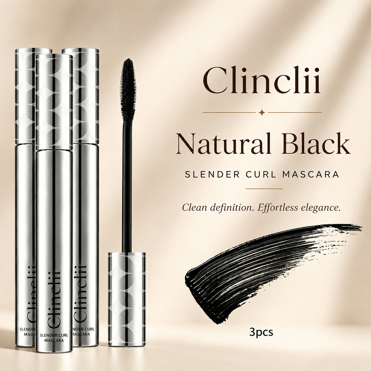 Clinclii Waterproof Mascara for 24-Hour Volume, Lift & Definition – Long-Lasting Thick, Defined Lashes