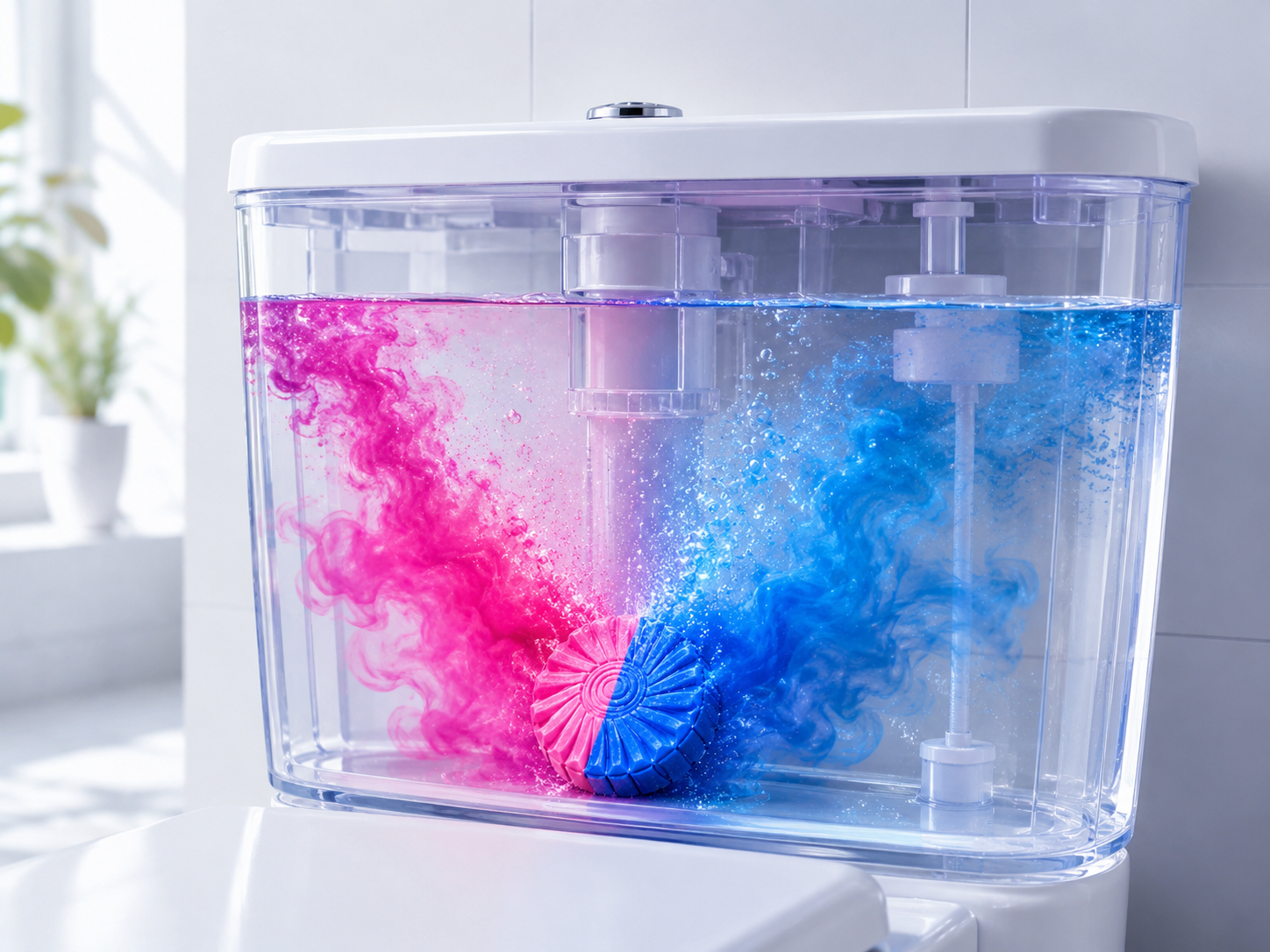 Tablet dissolving in toilet tank